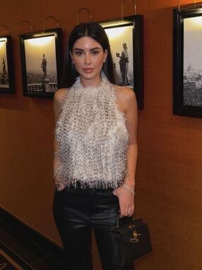 Zara FAUX FUR HALTER TOP ECRU Medium